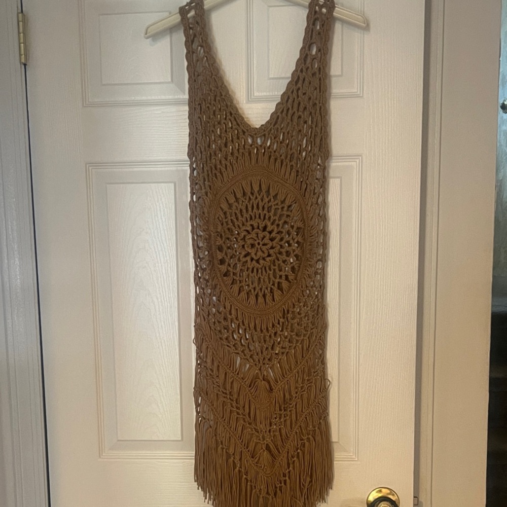 Fashion Nova Brown Crochet Fringe Dress